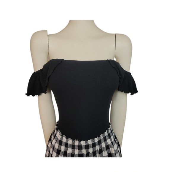 Aritzia Wilfred Black Maeva Bodysuit Ruffled Top Blouse Fine Ribbed Thong cut XS - Picture 6 of 12